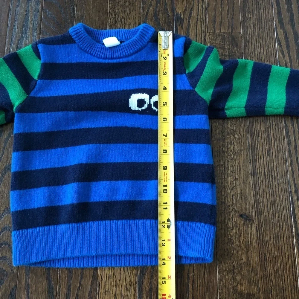 baby Gap Toddler Boys 2/2T Halloween Blue/Navy Blue/Green Striped w/Monster Eyes